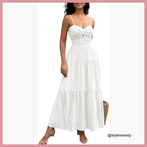 Dresses & Skirts - Strapless Maxi Dress Off Shoulder Hollow Out Smocked A Line
